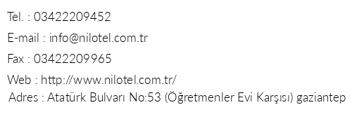 Nil Hotel Gaziantep telefon numaralar, faks, e-mail, posta adresi ve iletiim bilgileri